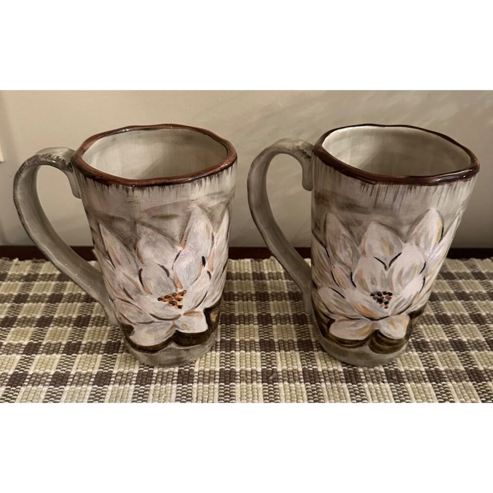 Hand-Painted TableTops Gallery Waterloo Water Lily Mugs Set Of 2 Dishwasher Safe